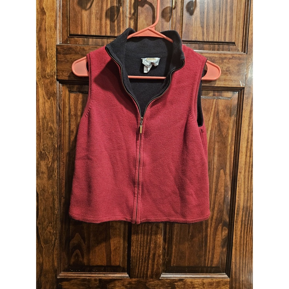 Talbots Red Merino Wool Cotton Blend Zip Front Sweater Vest Petites Small S